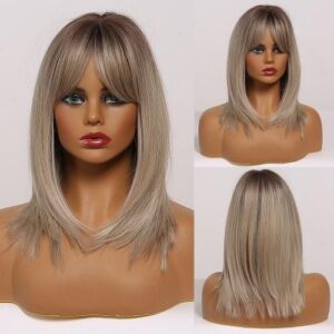 Short Bob S With Bangs Creamy Straight C  For Women Girls
