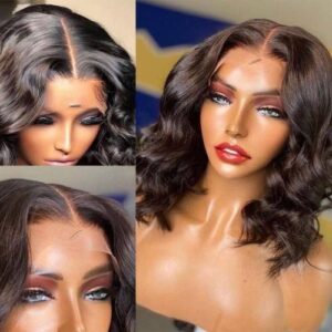 Women's Short Curly Wig Middle Part Shoulder Length Glossy Wig for Girls Daily Use Hair Styling NO5297