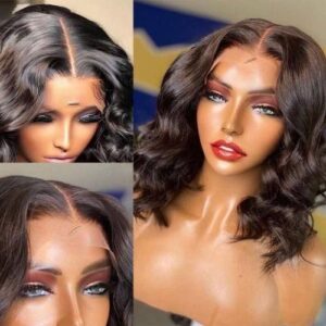 Women's Short Curly Wig Middle Part Shoulder Length Glossy Wig for Girls Daily Use Hair Styling NO