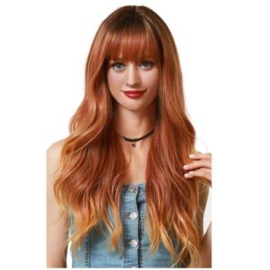 Realistic Long Curly Hair Wig Light Weight Simulated Scalp Wig for Beauty Women Party Cosplay,Brown Gradient NO5114