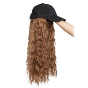 Women Hair Extension Adjustable Baseball Cap with Curly Long Wavy Wave Hairpiece,Light Brown NO5113