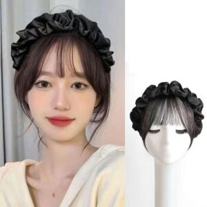 Hair Band Bangs Wig Natural Realistic Bangs Hair Piece Women Styling Hair Piece,Brownish Black,A NO5114