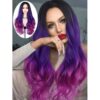 Purple Long Curly Wavy Hair Heat Resistant 3 Tones Dark Roots Synthetic Cosplay Wigs Women 26" (1B