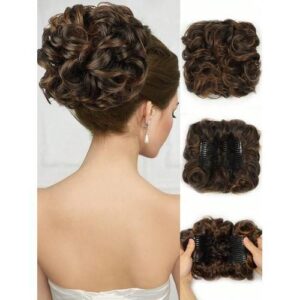 Short Messy Curly Dish Bun Easy Stretch Hair Combs Clip In Extension Scrunchie Chignon Tray Ponytail