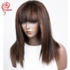 Hesperis Italian Yaki Straight Highlight Wigs Wear And Go Brazilian Remy Full Machine Made Wigs With Bangs