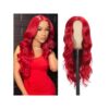 26 Inch Long Wavy Red Center Parting Synthetic Women Big Bouncy Wig Ideal For Everyday And Cosplay