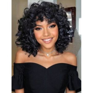 Short Glueless Big With Bangs Daily Use Bouncy Fluffy Curly Wig African American Afro Wigs For Women