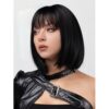 12-Inch Black Synthetic Wig With Short Hair And Bangs, Perfect For Everyday Parties