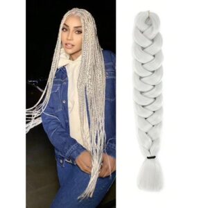 Pre Stretched Extension Jumb Braiding 40 Inch Pack Of 1 Low Temperature Grey Professional Synthetic