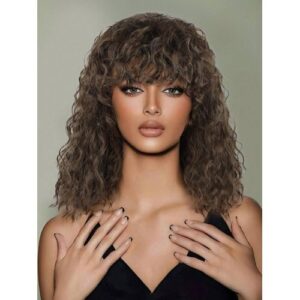 Short Kinky 12 Inch Bob Curly Wave Wig Glueless Full hine For Women Synthetic Hair Wigs With Bangs