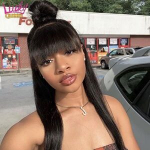 Highlight Colored Full Machine Made Wigs With Bangs Glueless Wigs Brazilian Remy Straight Hair Highlights
