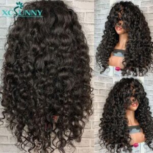 Curly Wigs With Bangs Brazilian Spiral Curl Remy Hair O Scalp Top Full Machine Made Wigs Glueless For Women