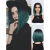 12 Inch Natural Short Black To Green Colourful Bob High Temperature Women Middle Part Straight