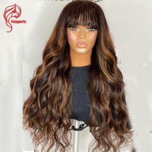 Hesperis Blonde Highlight Wigs With Bangs Wear And Go Wigs Full Machine Made Wigs Scalp Top 200Density