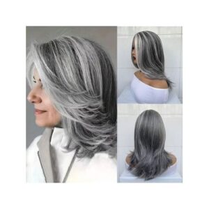 Siery Gray Layered Synthetic Flattering Long Style Realistic Salt Pepper Hair Perfect Halloween