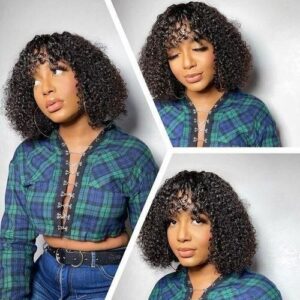 Water Wave Wigss For Women Glueless Short Kinky Curly Bob Wigs With Bangs Perruque Cheveux Humain Full