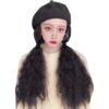 2-in-1 Women Wig Beret Cap Naturally Long Curly Wig Winter Autumn Warm Hat New,Black NO5124