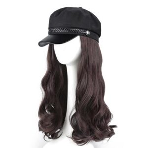 Hats with Wig Attached for Women Cap with Long Curly Hair Party Costume Disguise New,Dark Brown NO5114