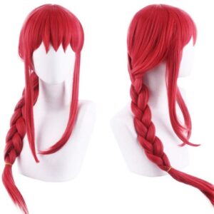 Anime Character COS Wig Long Straight Hair with Ponytail Machima Red Wig Halloween Costume Party Wig Synthetic Hair