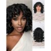 14 Inch Black Short Suitable Women Fluffy Wavy With Bangs Shoulder Length African Quirky Curly Hair