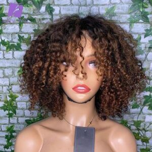 Ombre Colored Afro Kinky Curly Full Machine Made Wigss With Bangs O Scalp Top Wigs Brazilian Remy Hair For