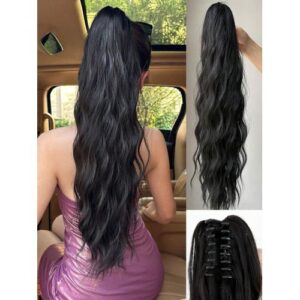 Claw Ponytail Extension Hair Long Wavy Bouncy Curls Brown Color 18 Inch Heat Resistant