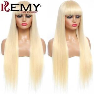 Brazilian Straight Wigs With Bangs 613 Honey Blonde Bangs Wigs Remy Hair Fringe Wigss For Black Women 150%