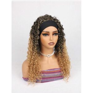 Curly, Women Synthetic, Water Wave Headband Wigs, Wet And Wavy Wigs With Headbands Attached Glueless