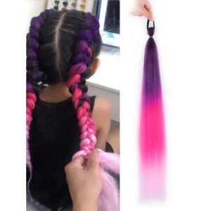 Snythetic Colored Extensions 24 Inch Extension With Tie Ombre Braid Ponytail Rainbow Festival Party