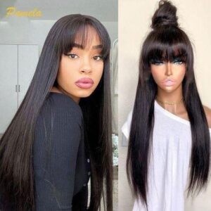 Straight Wigss With Bangs 30 Inch Bone Straight Wigs Full Machine Hair Wigss For Black Women Glueless