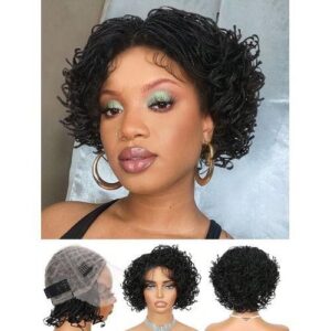Pixie Full Double Lace HandTied Braided Synthetic Square Part Knotless Curly Box Braids Bob With