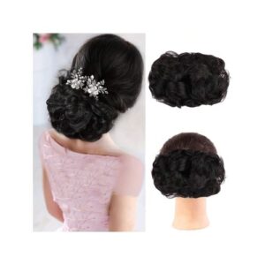 Small Synthetic Steel Comb Bun, Curly Wigs Women With Elastic Rubber Band, M Bridal Bun For Wedding