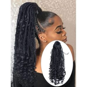 Synthetic Goddess Ponytail Curly 20 Inch Boho Braids Pony Box Braid Hair Extension for Women