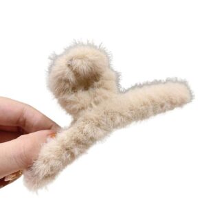 Plush Hair Claw Clips Cute Strong Hold Simplicity Hair Clips Hair Styling Accessories for Women Girls New,Creamy-white NO5111