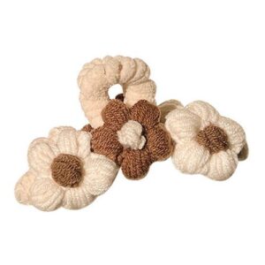 Cute Korean Style Shark Hair Clip Handmade Knitting Flower Hair Clips Lazy Fashion for Bridesmaid Wedding Dating Shopping,Creamy-white NO