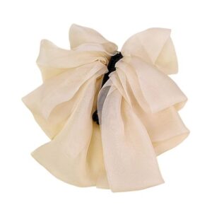 Silk Bowknot Hair Barrettes Clip Big Huge Soft Silky Hair Bowknot for Hair Styling Accessories,Creamy-white NO5123