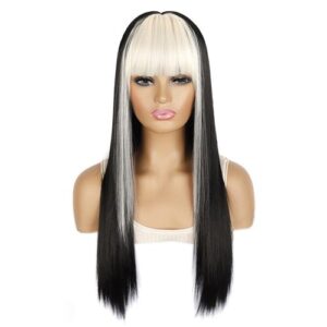 Long Straight Wig with Bangs Color Dyed Hair Extensions Personalized Cosplay Costume Props for Party New,Creamy-white NO5111