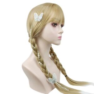 Twist Braid Double Ponytail Wig Braids Hair Extension Synthetic Tail Wigs for Girl Party Cosplay Dress,Creamy-white NO