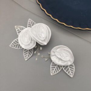 Woman Duckbill Hair Clips Headpiece French Creamy-white Satin Flowers Hair Clamps for Wedding Banquet Chinese Clothes Party NO5143