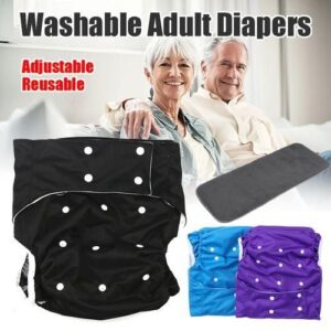 Adult Washable Cloth Diaper Adjustable Reusable Ultra Absorbent Incontinence Pan Black