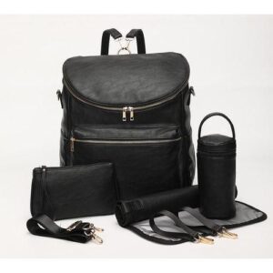 2PU Leather Backpack 5Piece Baby Diaper Bag Solid Color