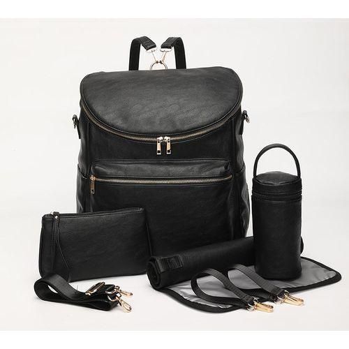 2PU Leather Backpack 5Piece Baby Diaper Bag Solid Color
