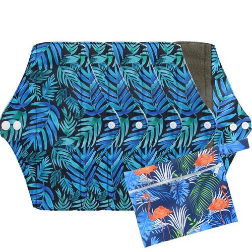 Ohbabyka Washable Bamboo Menstrual Pad Sets Reusable Bamboo Charcoal Sanitary Napkins 5PCS Flow Pads + 1 FREE Waterproof Wet