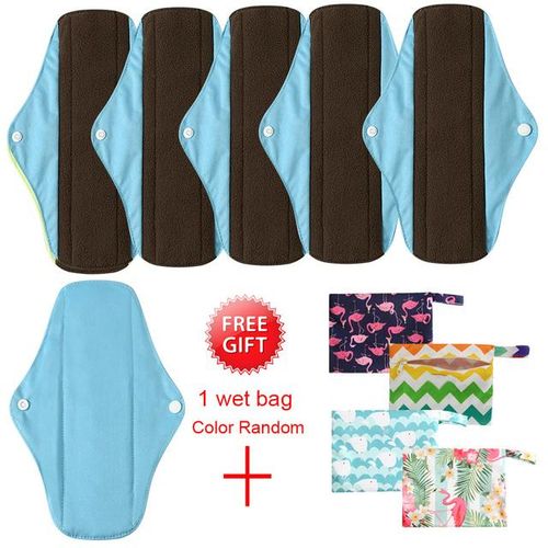 Reusable Sanitary Pads(Pack of 6) with Wet Pad Bag Washable Bamboo Sanitary Towels Pads Avoid Leaks Odors and Staining