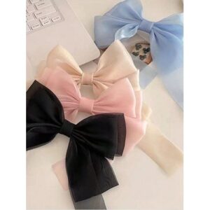 4pcs Cream-Colored Sweet Desire Net Yarn Bow Fairy Top Clip Back Of The Head Hairpin Hair Accessory