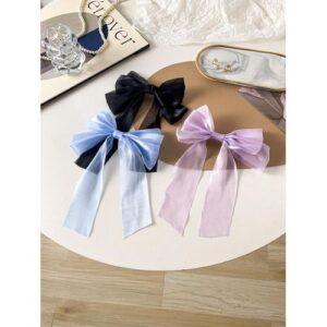 3pcs Bowknot Decor Net Yarn Hair Clips Set In Black, Blue, Purple & Cream