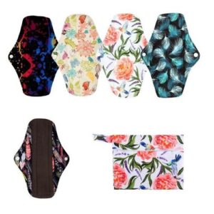 5+1 Set Long Panty Liners Cloth Menstrual Pads Bamboo Charcoal Sanitary Washable Reusable
