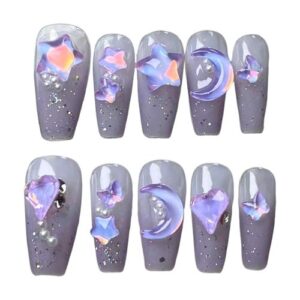 Women Glossy Glue on Nails Sugar Cream Sparkling Handmade Fake Nails Suitable for Dating Party Holiday,S NO5115