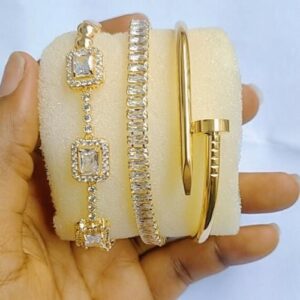 3 In 1 Bracelet/Bangle Set For Women-Gold