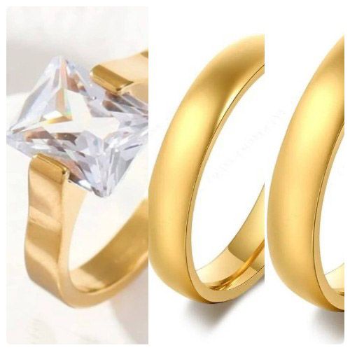 3pc. 6mm/4mm Width Stainless Steel Wedding Ring Set